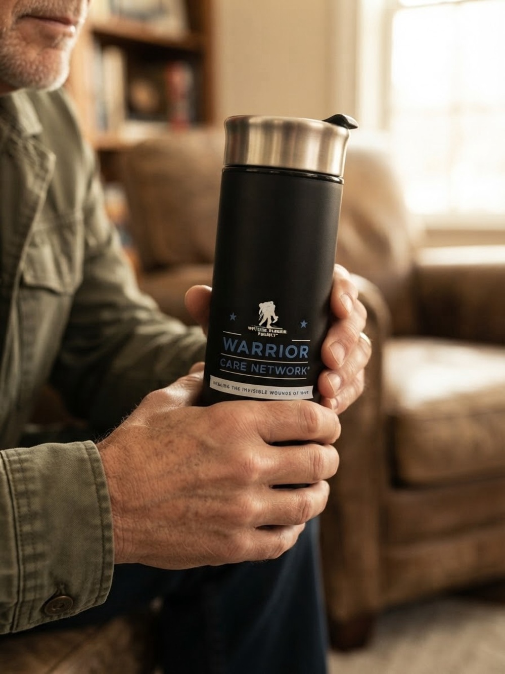 EUC Military Plastic Travel Mug Cup Wounded Warrior Care Network Black Tumbler